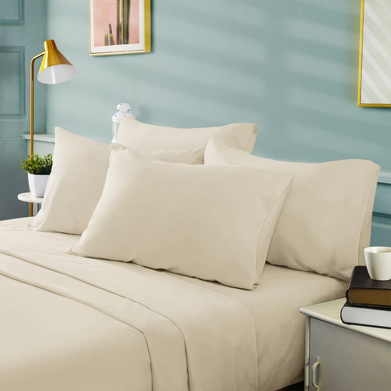 BYSURE 6 Pieces Bed Sheets Set(Queen, Cream/Beige) - Hotel Luxury Super Soft 1800 Thread Count 100% Microfiber Sheets with Deep Pockets, Wrinkle & Fade Resistant - Image 2